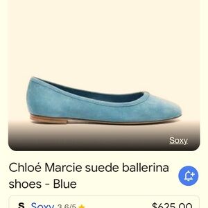 CHLOE EUC worn ONCE - CHLOE BLUE SUEDE BALLET SLIPPERS WITH SIGNATURE HARDWARE